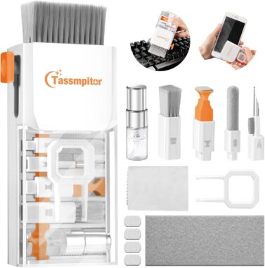 All-in-1 Keyboard Cleaner Laptop Cleaning Kit,Computer Screen-Safe Tools | MacBook iPad iPhone,Electronics Brush Tool for PC Camera Lens Earbuds,Deep Cleaning Spray Cloth, High-Density Soft Brush